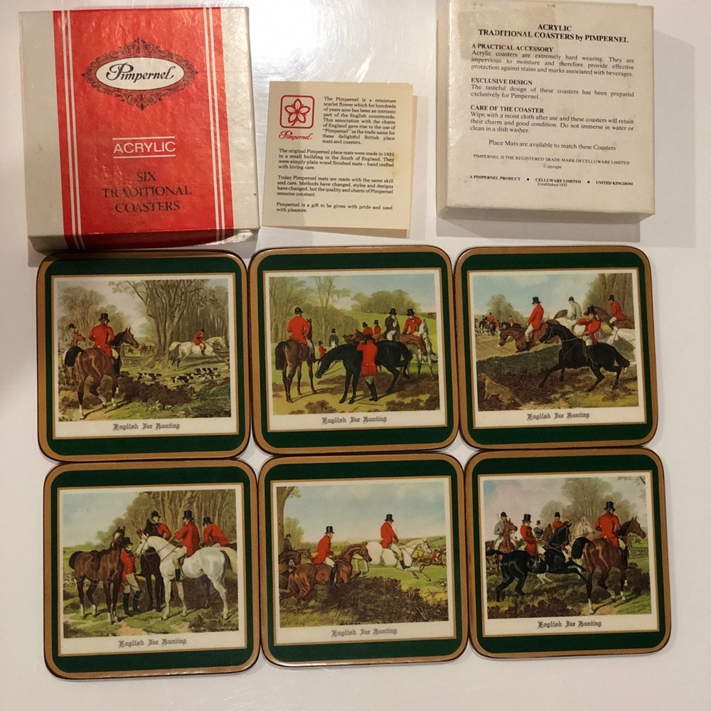 Pimpernel Acrylic Coasters with Green Hunting- Set of Six